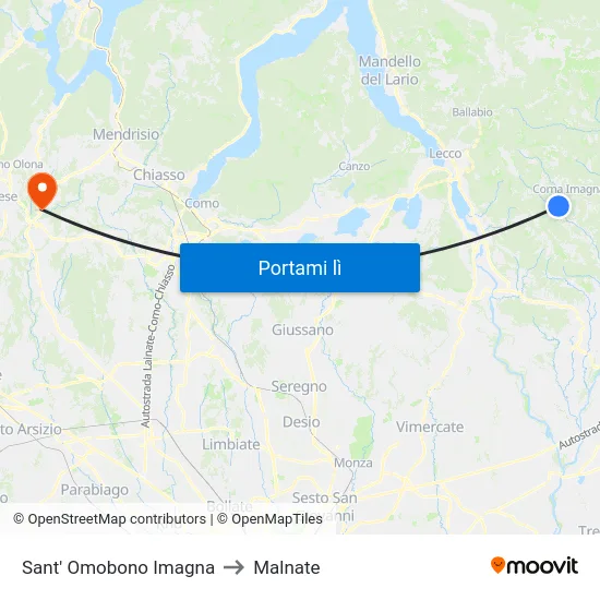 Sant' Omobono Imagna to Malnate map