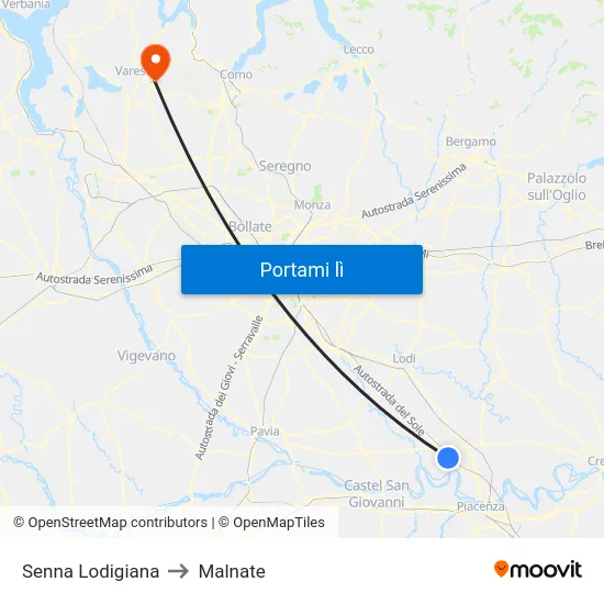 Senna Lodigiana to Malnate map