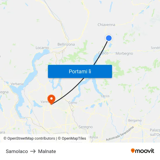 Samolaco to Malnate map