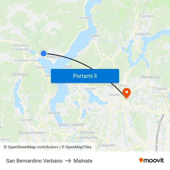 San Bernardino Verbano to Malnate map