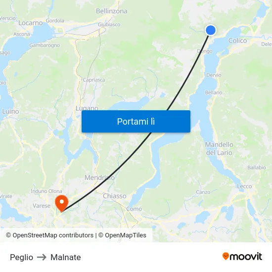 Peglio to Malnate map