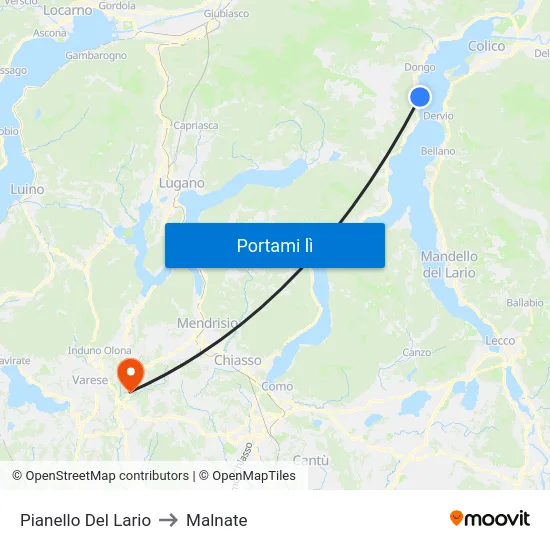 Pianello Del Lario to Malnate map