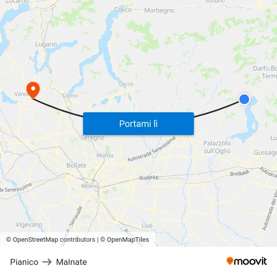 Pianico to Malnate map