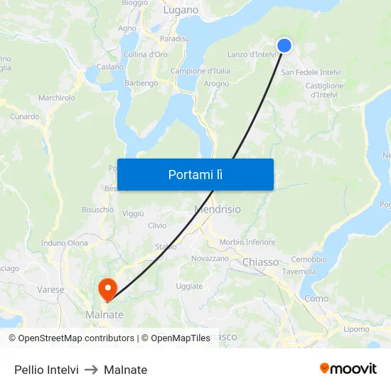 Pellio Intelvi to Malnate map