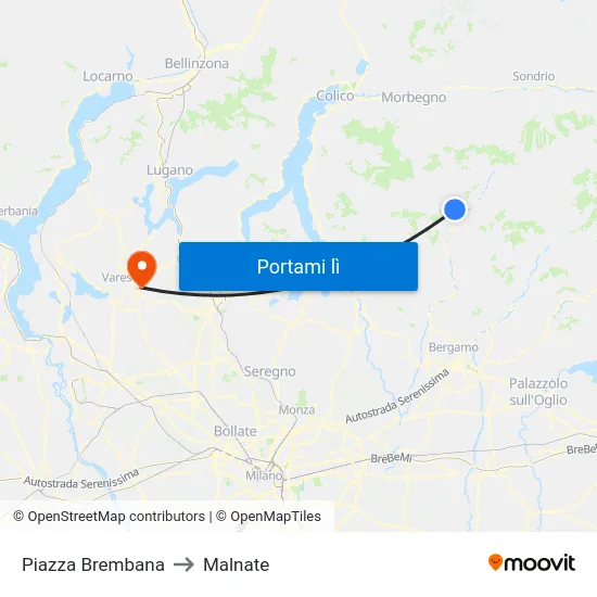 Piazza Brembana to Malnate map