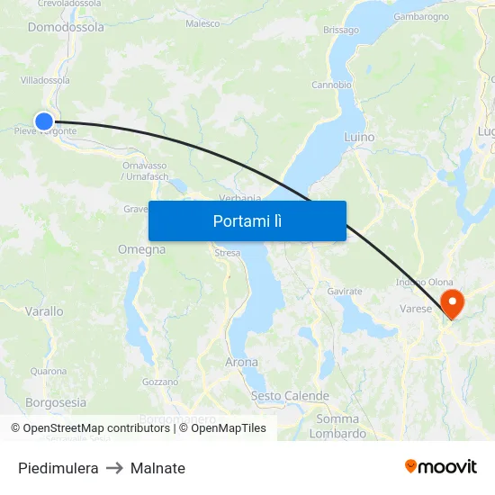 Piedimulera to Malnate map