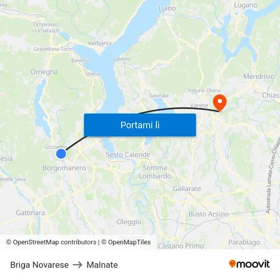 Briga Novarese to Malnate map