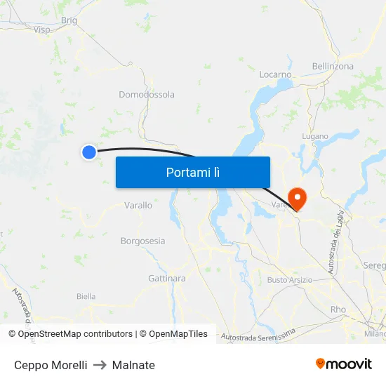 Ceppo Morelli to Malnate map