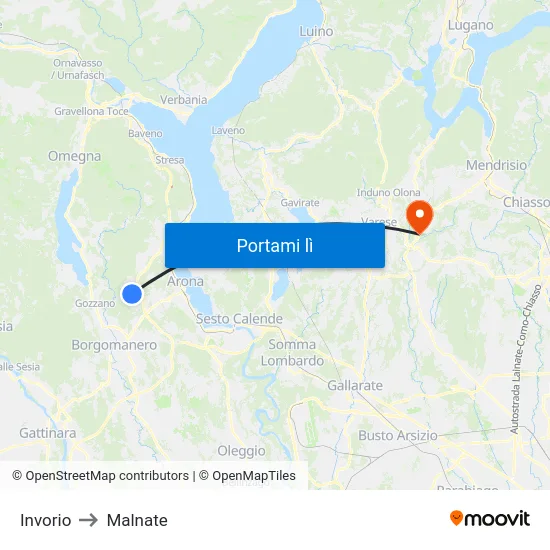 Invorio to Malnate map