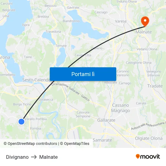 Divignano to Malnate map