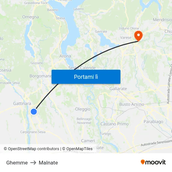 Ghemme to Malnate map