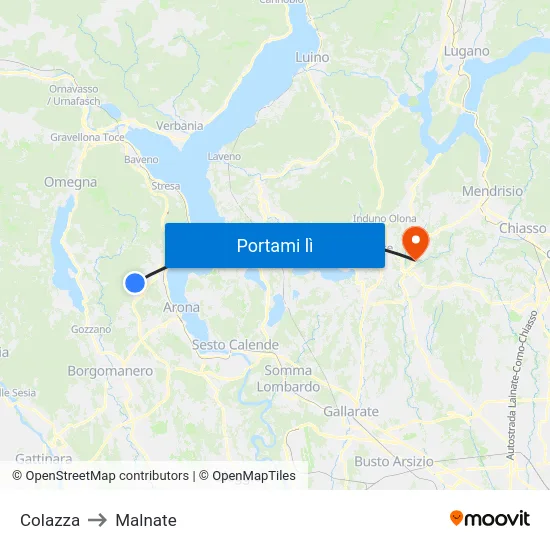 Colazza to Malnate map