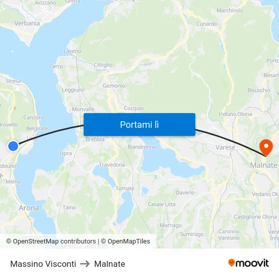 Massino Visconti to Malnate map