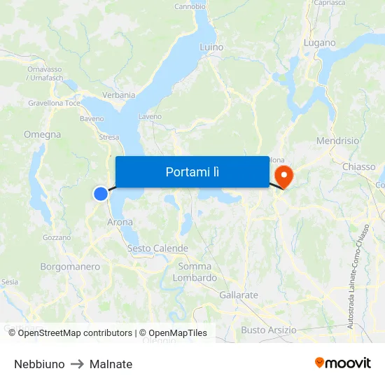 Nebbiuno to Malnate map
