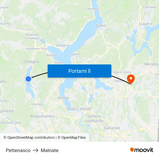 Pettenasco to Malnate map
