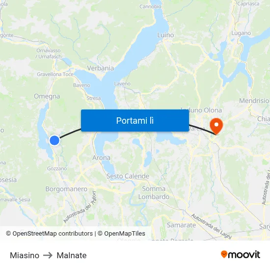 Miasino to Malnate map
