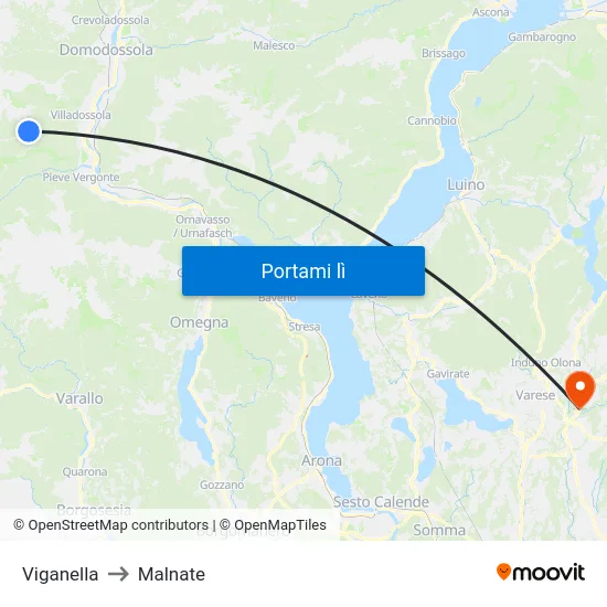 Viganella to Malnate map