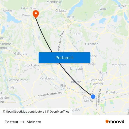 Pasteur to Malnate map