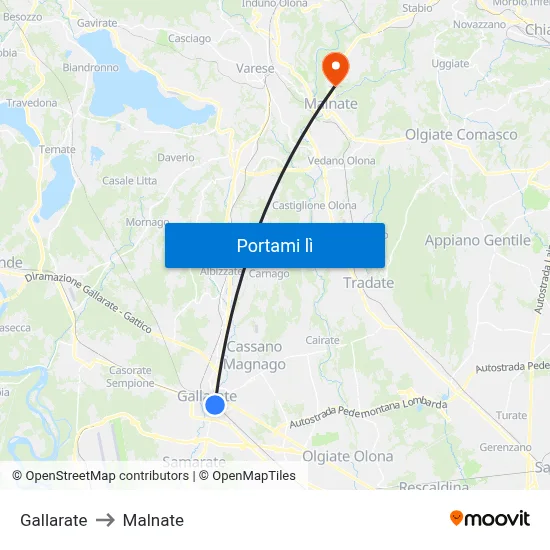 Gallarate to Malnate map