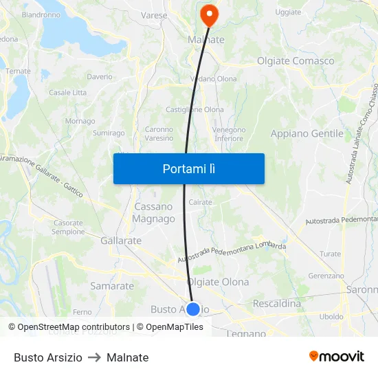 Busto Arsizio to Malnate map