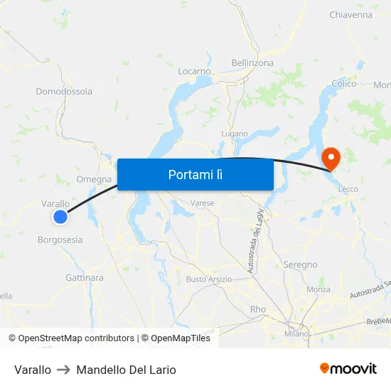 Varallo to Mandello Del Lario map