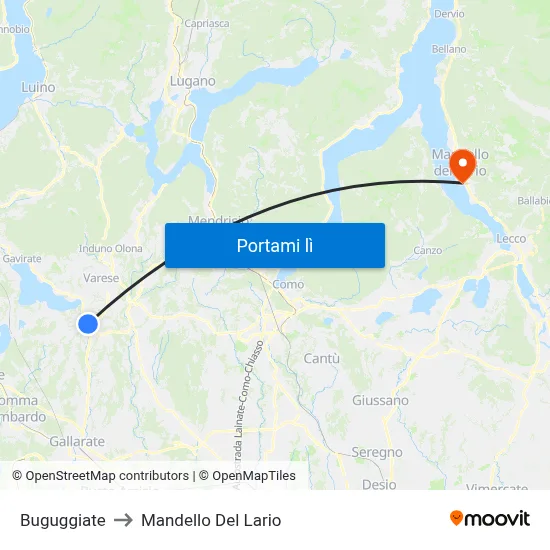 Buguggiate to Mandello Del Lario map