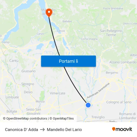 Canonica D' Adda to Mandello Del Lario map