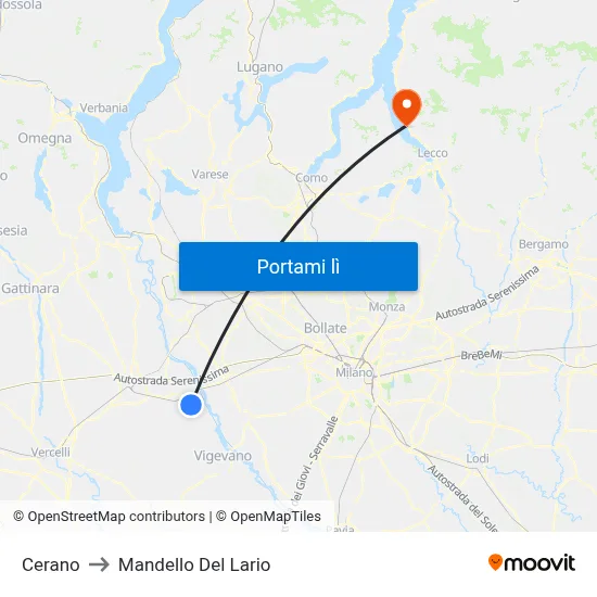 Cerano to Mandello Del Lario map