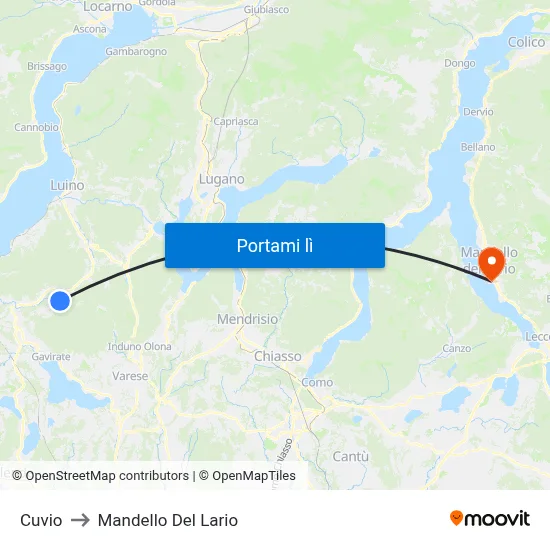 Cuvio to Mandello Del Lario map