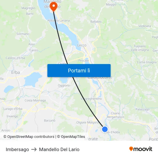 Imbersago to Mandello Del Lario map