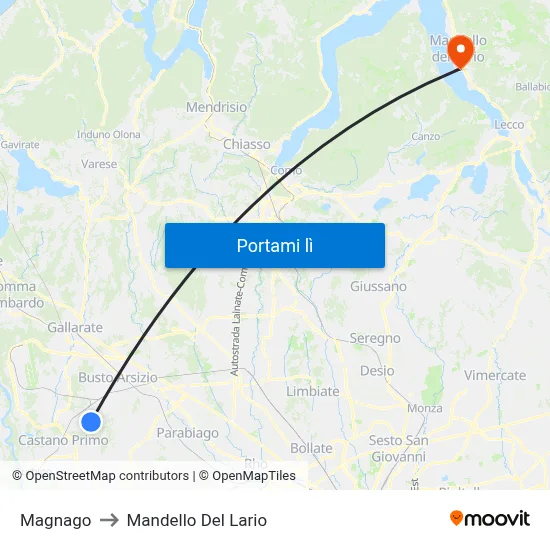 Magnago to Mandello Del Lario map