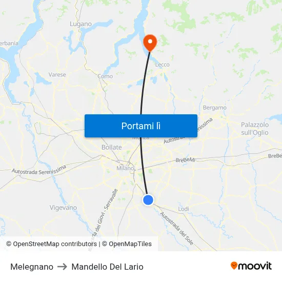 Melegnano to Mandello Del Lario map