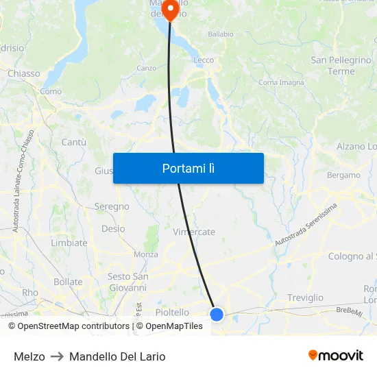Melzo to Mandello Del Lario map