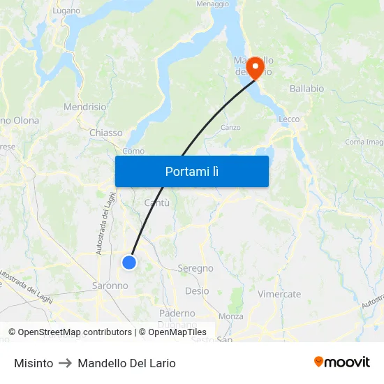 Misinto to Mandello Del Lario map