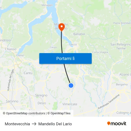Montevecchia to Mandello Del Lario map