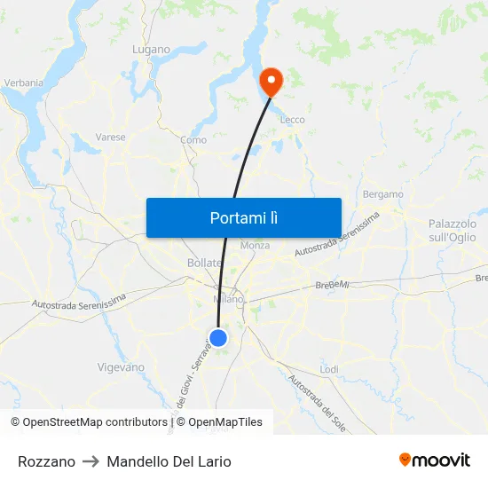Rozzano to Mandello Del Lario map