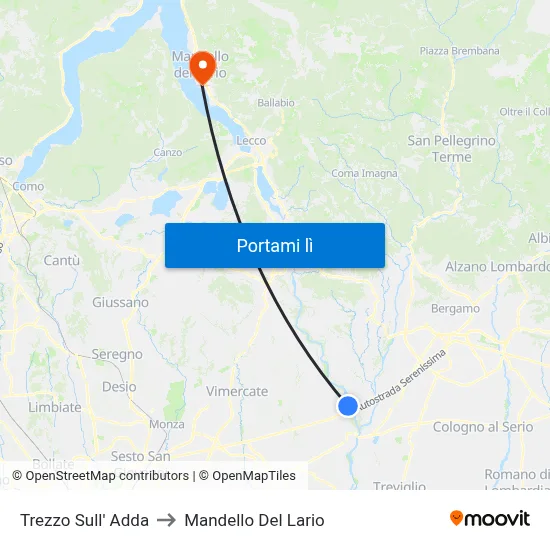 Trezzo Sull' Adda to Mandello Del Lario map