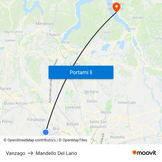 Vanzago to Mandello Del Lario map
