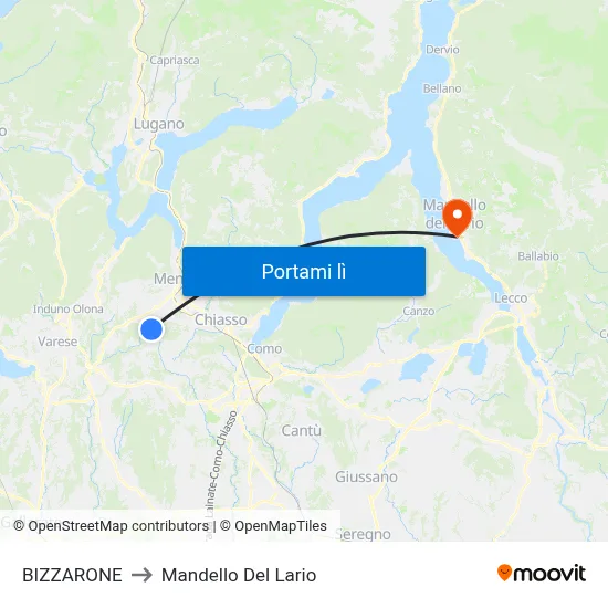 BIZZARONE to Mandello Del Lario map