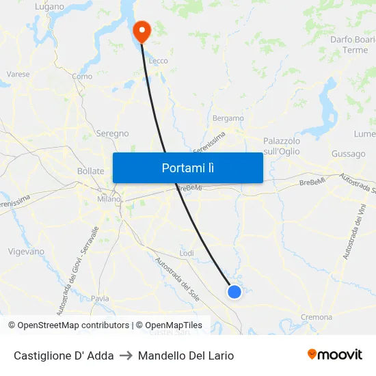 Castiglione D' Adda to Mandello Del Lario map