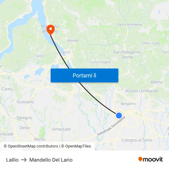 Lallio to Mandello Del Lario map