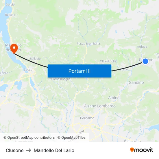 Clusone to Mandello Del Lario map
