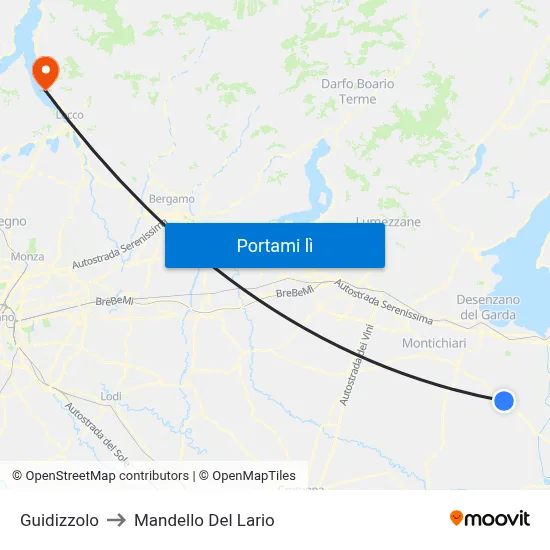 Guidizzolo to Mandello Del Lario map