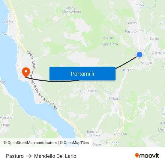 Pasturo to Mandello Del Lario map