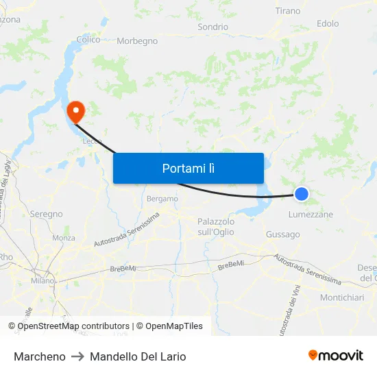 Marcheno to Mandello Del Lario map