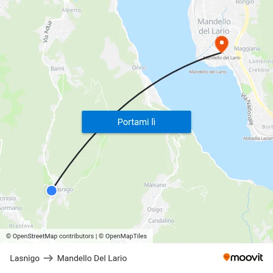 Lasnigo to Mandello Del Lario map