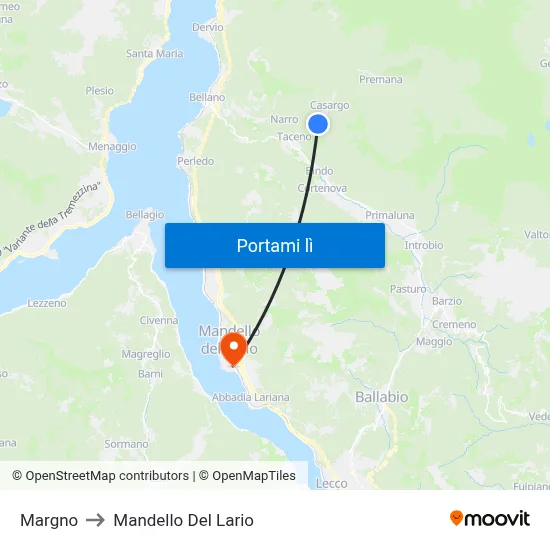 Margno to Mandello Del Lario map