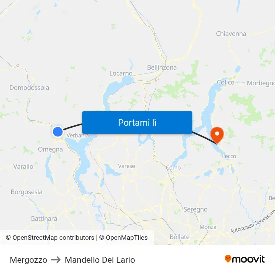 Mergozzo to Mandello Del Lario map