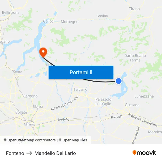 Fonteno to Mandello Del Lario map