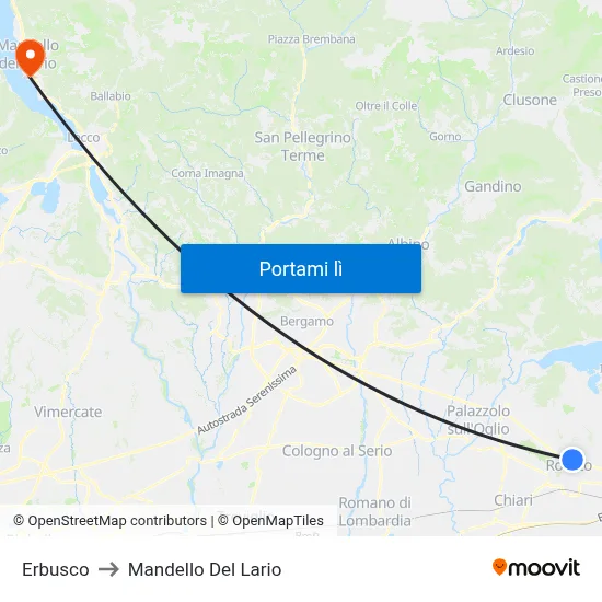 Erbusco to Mandello Del Lario map